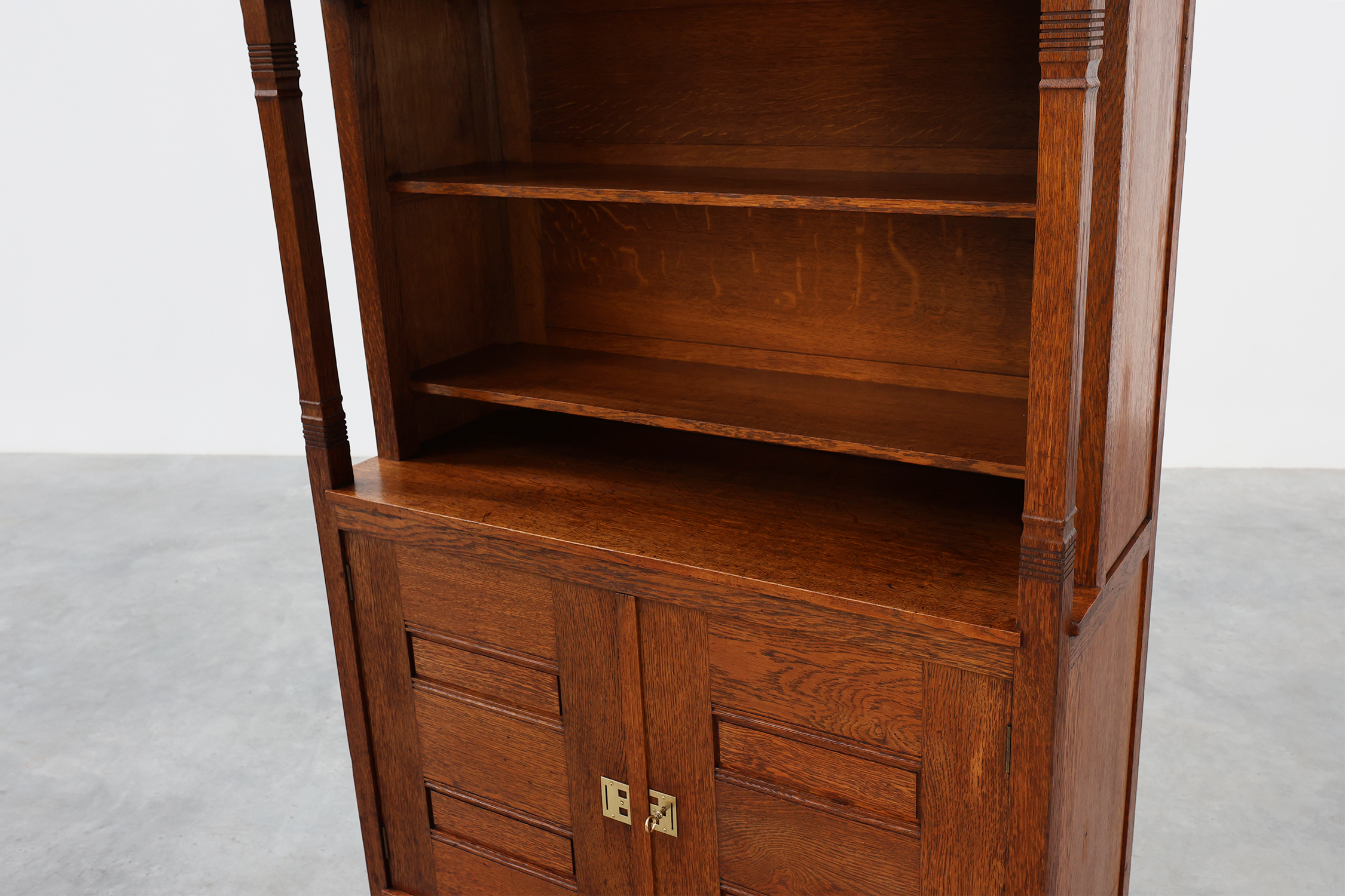 Jugendstil oak cabinet with open shelf section, Netherlands ca. 1900thumbnail